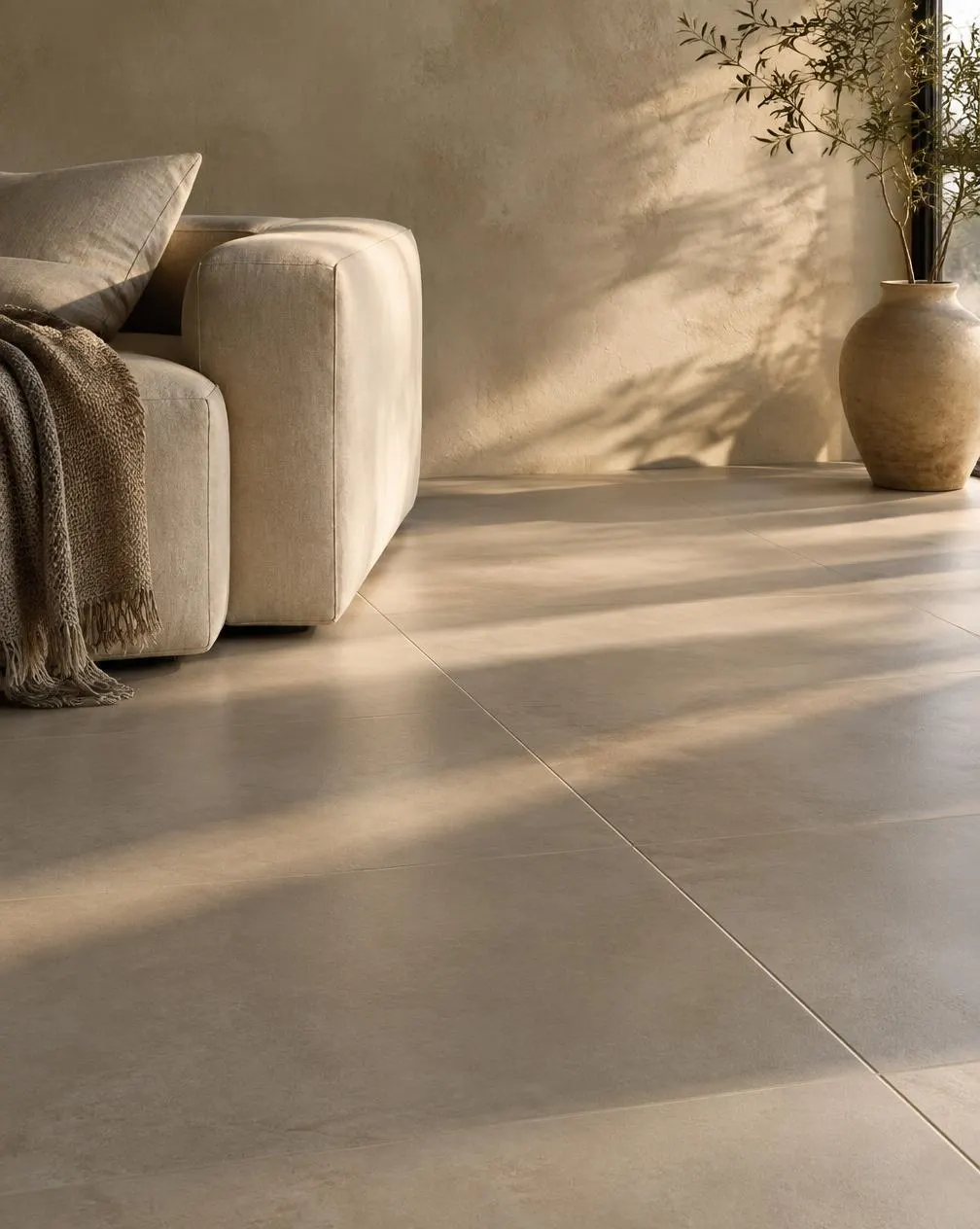 Living space with large-format porcelain floor